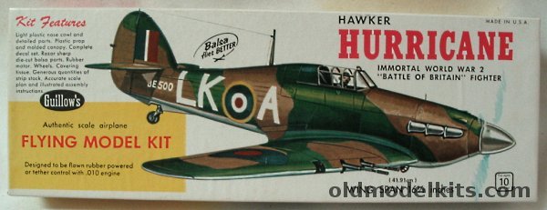 Guillows Hawker Hurricane - 16 inch Wingspan Rubber Powered Balsa Wood Kit, 506 plastic model kit